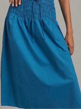 Anthropologie Teal Blue Smocked-Waist Midi Skirt